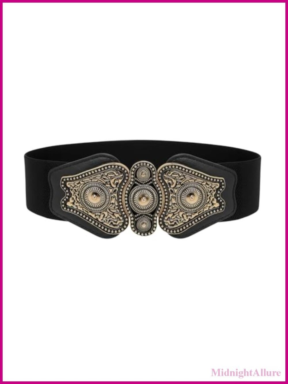 Faux Leather Elastic Wide Belt with Antique Buckle Clasp